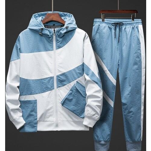 New Thin jacket 2020 Workwear jacket mens Hooded Jacket+Pants 2PC Sets baseball loose Pullover coat & Long Pants Mens Clothing