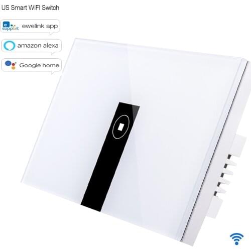 New ewelink app US Type 1 gang 1 way wall light switch, touch control panel, wifi remote control via smart phone,work with Alexa
