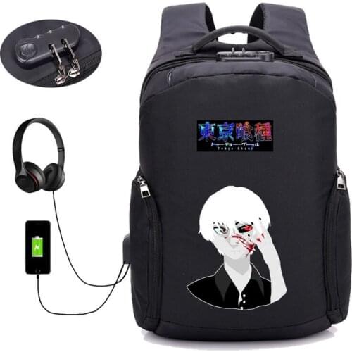 Anime Tokyo ghouls Backpacks USB Charging Backpack Teenagers student bookbag Laptop bag Anti-theft Bags men women travel package