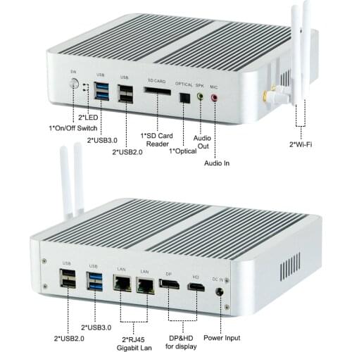 With DP HDMI SD Dual LAN DDR4 Fanless mini pc intel Dual Core i5 7260U 7th Gen CPU Mini Computer 4Mb Cache 2.2GHz Desktop HTPC