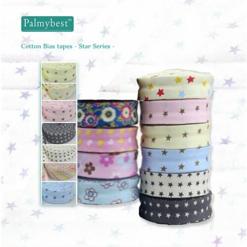 Bias Tapes (1") 25mm wide Single Fold Cotton Bias Binding Tapes STARS Series DIY Craft Apparel Sewing Fabric 5meters/lot