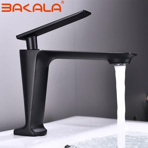 BAKALA Black/White Basin Faucet Contemporary Bathroom Faucet Painted Brass Single Handle Single Hole Hot and Cold Faucet Deck