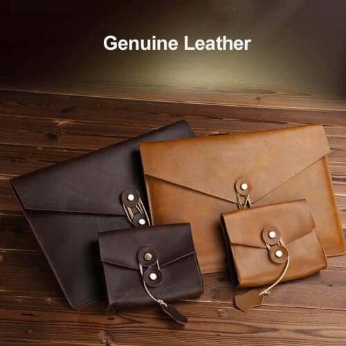 Genuine Leather Laptop Bag For Macbook Air 13 Pro 11 12 13.3 15.6 inch Sleeve for Xiaomi Dell Asus Microsoft Notebook Mouse Case
