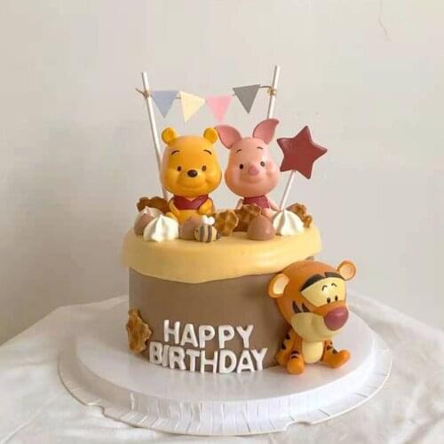 Cute Cartoon pink pig tiger yellow bear Happy Birthday Cake Topper for Children`s Day Baby Shower Gift Cupcake Dessert Supplies