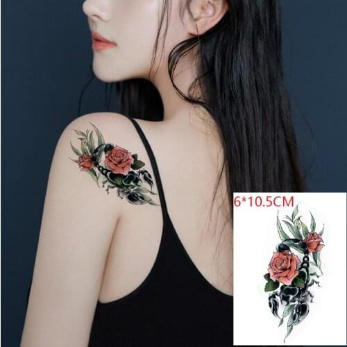 Waterproof Temporary Tattoo Sticker ins Scorpion red rose green leaves sexy Body Art flash tatoo fake tatto for Women Men