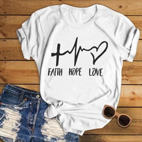 Faith hope love T-Shirt 90s Women Summer Short Sleeve T Shirt O-Neck Casual Ladies Tee Valentine Tops grunge aesthetic tee