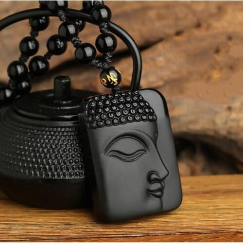100% Obsidian Buddha head Pendant Jewelry Fine Jewelry Obsidian Transit to prevent evil Men and Women Pendant