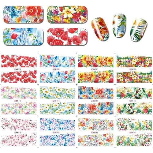 12 Sheet/Lot Summer Style Water Nail Stickers Flower Nail Art Water Transfer Stickersu Decals Tattoo Manicre Decor BN013-024