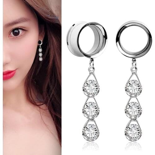2pieces Ear Plugs Tunnels Ear Expansions Ear Reamer Ear Dilations Waterdrop CZ Gem Dangle Ear Piercing Oreja Expansiones Elegant