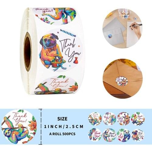 500 PCS 1Inch Round Color Cute Animal Thank You Stickers Seal Label for Scrapbooking Stickers Kids Toys Stickers