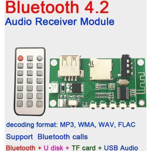 Bluetooth 4.2 Audio stereo Receiver Module MP3, WMA, FLAC USB TF player W remote FOR 5V 12V CAR power Amplifier speaker