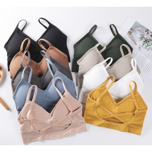 Active Bra Striped Solid Bra without Bones Padded Breathable Bralette Seamless Hot V Neck Female Intimates Sport Style Bras