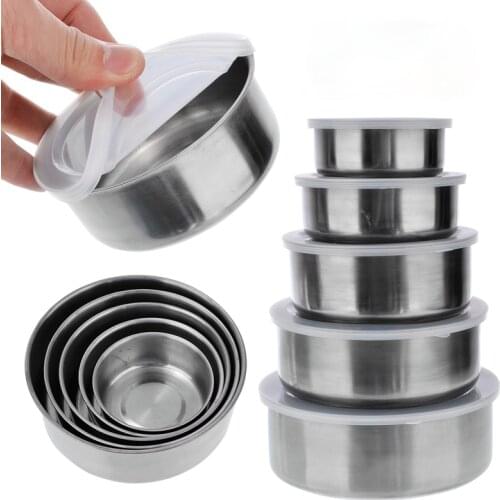 5pcs/Set Stainless Steel Mixing Bowls with Airtight Lids Non Slip Nesting Whisking Bowls Set For Salad Cooking Baking WF