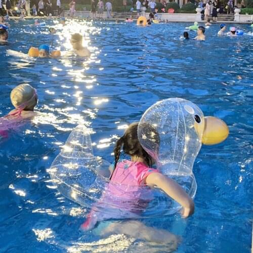 Children Inflatable Swimming Ring Cartoon Transparent Duck Swim Ring Water Floating Seat Circle Pool Safety Aid for 0-6 Years