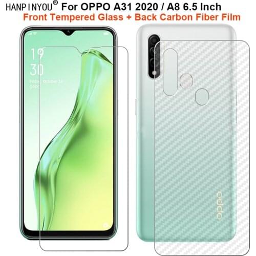 For OPPO A31 2020 / A8 6.5" 1 Set = Soft Back Carbon Fiber Film + Hard Premium Tempered Glass Front Screen Protector