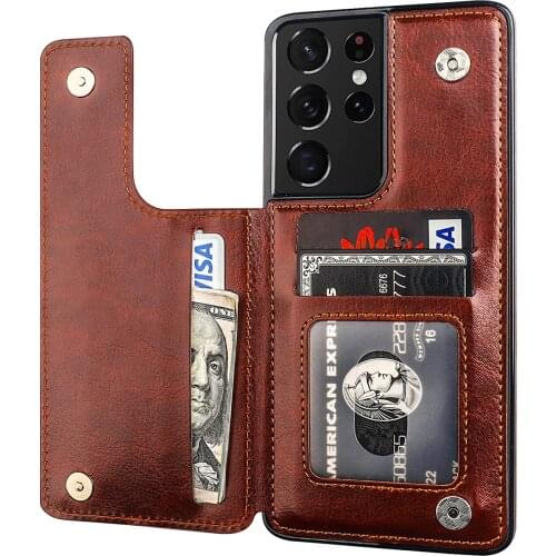 For Samsung Galaxy S21 FE S20 Note 20 Ultra Wallet Case with Card Holder PU Leather Card Slots Case Double Magnetic Clasp Cover