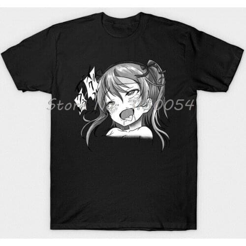 Ahegao Pleasure Face Otaku Ecchi Weeaboo Hentai Lover Black T-Shirt Men Cotton Tshirt Anime T Shirt Hip Hop Tees Harajuku