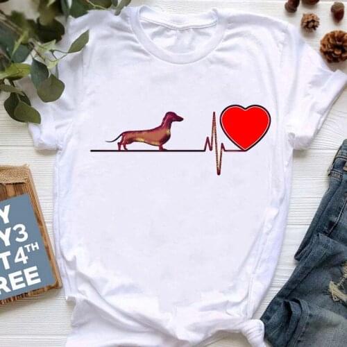 Dog And Electrocardiogram Graphics T Shirts Womens T-shirts Fashion Simple Casual Ladies Tshirt O-neck Short Sleeve