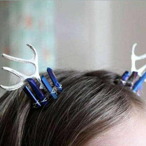 Antler and Blue Crystal Hair Comb, Deer Costume, Small Crystal Comb, Woodland Hair Piece, Elven Quartz Horns