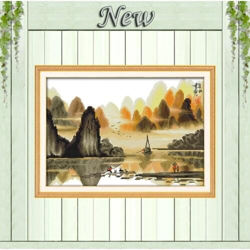 GuiLin Poetic Li River Beautiful Scenery 11CT Counted print on Canvas DMC 14CT Cross Stitch diy Embroidery kits Needlework Sets