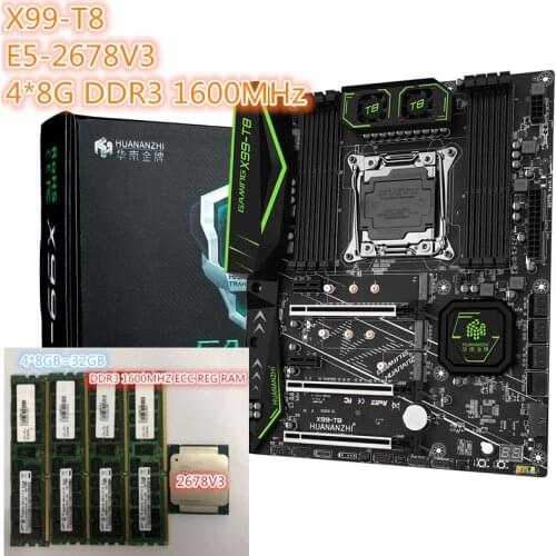 Huananzhi X99-T8 configuration Xeon E5 2678 v3 4pcs 8GB = 32GB 1600MHz DDR3 ECC REG memory X99 2678V3