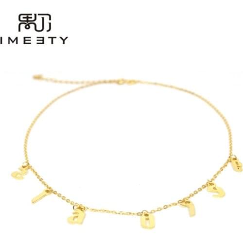 IMEETY gothic letter choker necklace silver mini letters custom choker with dangling letters dainty each day jewelry