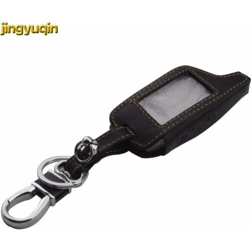 Jingyuqin 3 Buttons Leather Key Case Cover Key Bag For Starline B9 Twage Two Way Car Alarm System Keychain