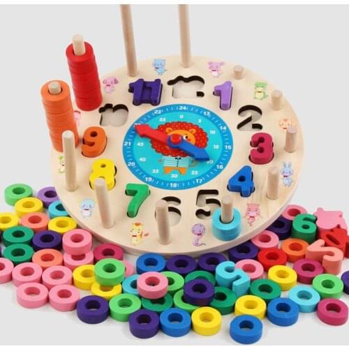 Colorful Clock Time Number Ring Blocks Stacking Jigsaw Puzzles Children Kids Toy