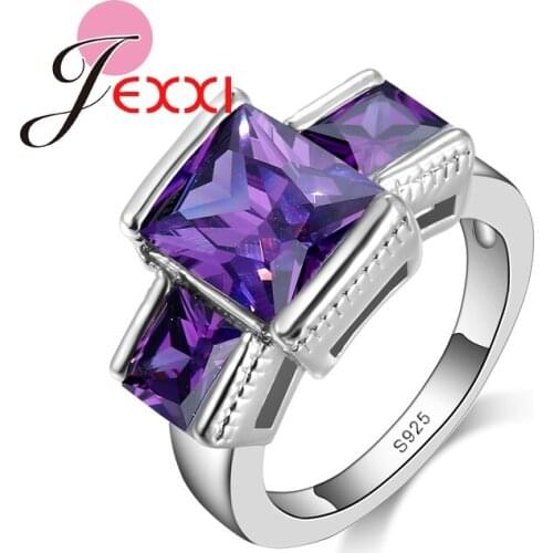 Square Princess Cut Cubic Zircon Wedding Party Rings For Woman Fashion 925 Sterling Silver Engagement Band Finger Ring