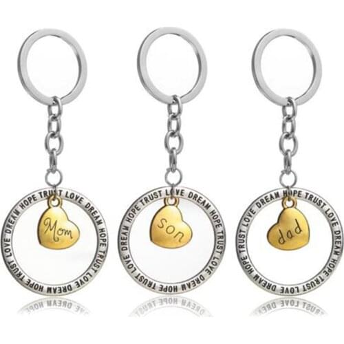 Mom Dad Son Pendant Keychain Family Jewelry Gift Trust Love Dream Hope Keyring Friends Gold Love Heart Key Chain Car Bags