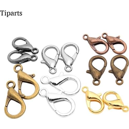 50pcs/lot 14*7mm Metal Lobster Clasps Hooks With Jump Rings Gold Color End Clasps Connectors Necklace Findings Jewelry Making