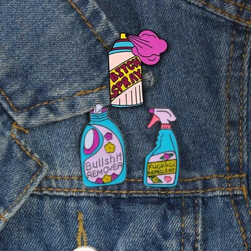 Cartoon Spray Detergent Remove Repellent Enamel Lapel Pins Brooch Fashion Icons Denim Shirt Pin Creative Badge Gifts Men Jewelry
