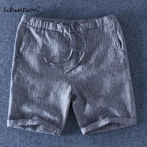 Schinteon 2019 100% Pure Linen Striped Shorts Men Summer Beach Elasticated Drawstring Thin Casual Comfortable Shorts