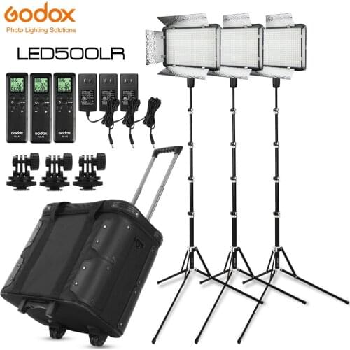 Godox 3x LED500LRC 3300-5600K LED Video Light Continuous Lighting Kit, Photo Video Shooting with Light Stand and Carry Case