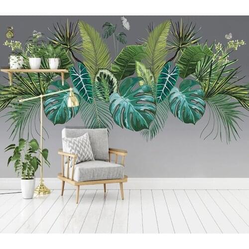 Custom Mural Wallpaper Plant Green Leaf Flower Butterfly Hotel Bedroom Living Room TV Background Wall Paper Wall Painting Modern