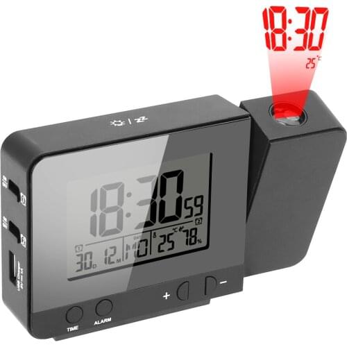 Desk Table Led Clock Digital Date Snooze Function Indoor Temperature Humidity Projection Alarm Clock Backlight Projector