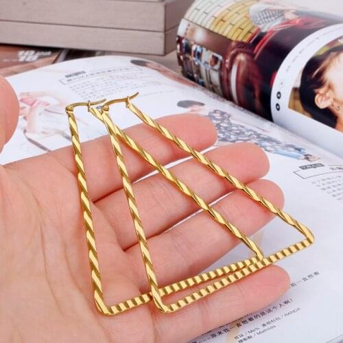 Stainless Steel Triangle Hoop Earring for Women Gold Color Large Fashion Ear Jewelry Ladies Wholesale Hot 2021 NEW E0181