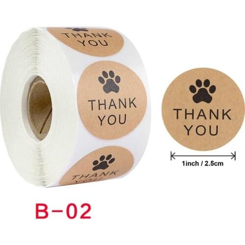2021 New Natural Kraft Paper Thank You Stickers Seal Labels Dog Paw Print Gift Packaging Stationery Sticker Office Accessories