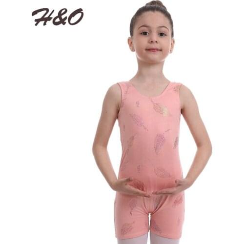 H&O Performance Sleeveless Gymnastics Clothes Hot Stamping Printing Ballet Training Dancewear for Kids Leotard Sports Bodysuit