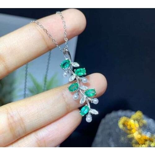 Natural Emerald Gemstone Pendant Necklaces Women Silver 925 Jewelry Necklace Wholesale Anniversary Fine Jewelry