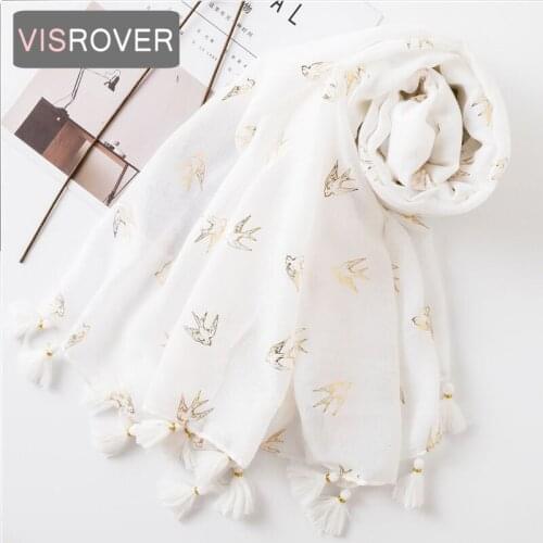 Beach Scarves Luxury Brand Bir Golden Foil Big Scarf Hijab Soft Handfeeling Summer Woman Scarf With Tassel Cotton Handfeeling