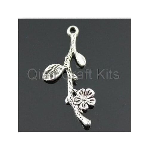 120pcs 41*17mm leaf and flower branch charms antique silver bronze pendant plum branches Pendants zinc alloy drops for diy