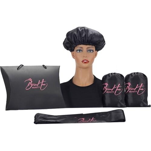 Custom Glitter Logo Wigs packaging Satin Bags/ Bonnets/Headband/ Hair box virgin hair packaging