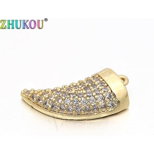 9*16mm Supplies for Inlaid Brass Cubic Zirconia Ox Horn Charms Pendants DIY Jewelry Findings, Hole: 1mm, Model: VD55