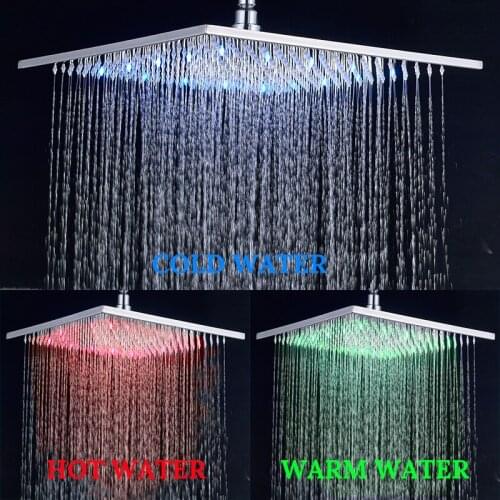 Luxury Brushed Nickel/Chrome/Black LED 16inch Rainfall Shower Head Stainless Steel Square Color Changing Lights Showerhead