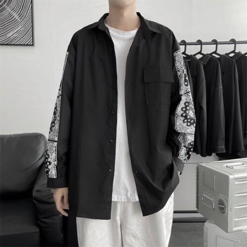 Flower Shirt Long-sleeved Men Retro Cashew Flower Printed Coat Loose Stitching Tops Thin Shirts Casual Male Clothes Four Seasons