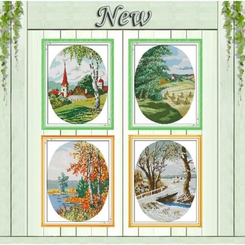 Country scenes winter snow home decor painting counted print on canvas DMC 11CT 14CT Cross Stitch kits embroidery needlework Set