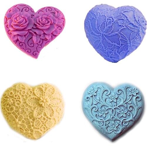 4 Styles Flower Lace Heart Shape Soap Mold Silicone Molds Candle Molds Chocolate Mould Silicone Fondant Mold Candy Clay Moulds
