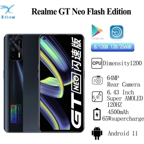 Realme GT Neo 5G Mobile Phone 6.43" FHD+ 120Hz Super AMOLED Dimensity 1200 Octa Core Cellhones 4500mAh 64MP AI Triple Cam