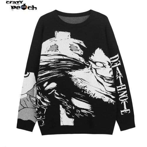 Y2k Gothic Death Note Anime Sweater Mens Streetwear Pullover Autumn Winter Oversized Digital Knitted Harajuku Graphic Sweater